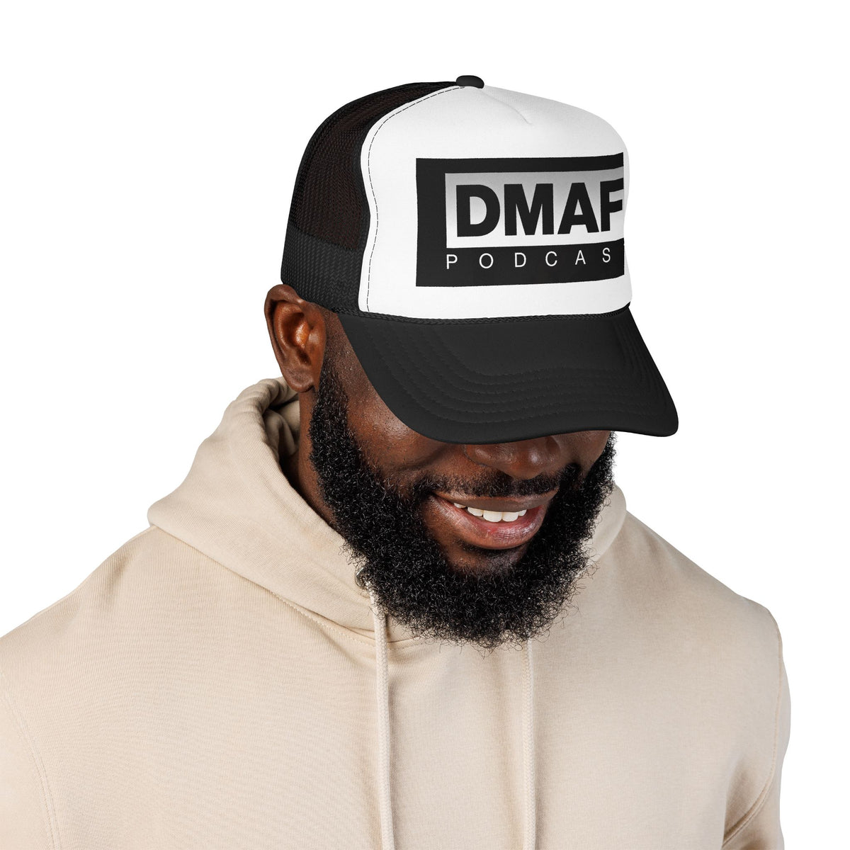DMAF Trucker Hat — Black Foam Mesh Cap