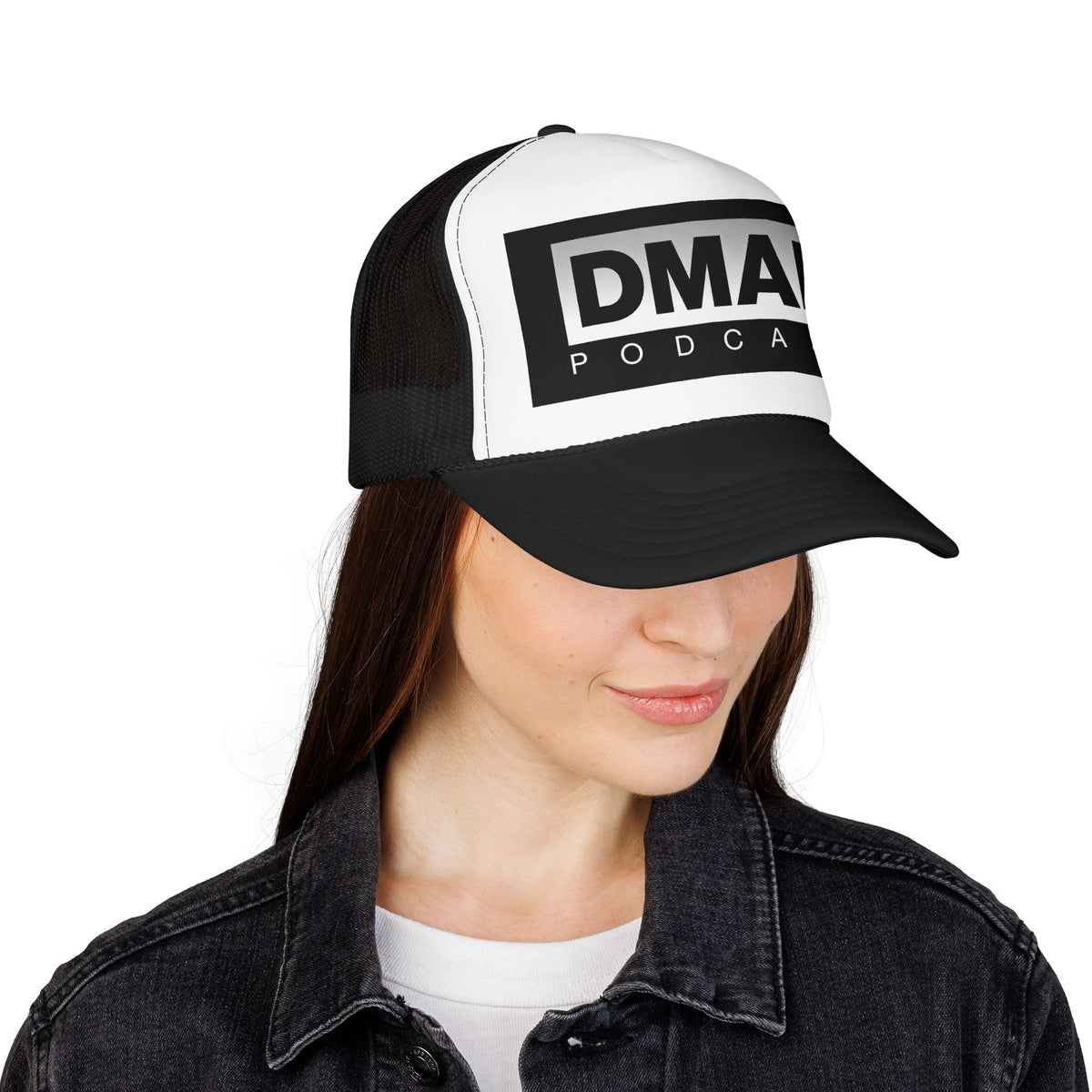 DMAF Trucker Hat — Black Foam Mesh Cap