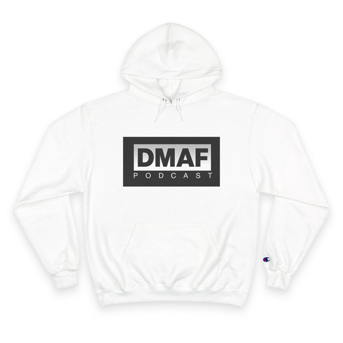 DMAF Podcast Champion pullover hoodie, front logo
