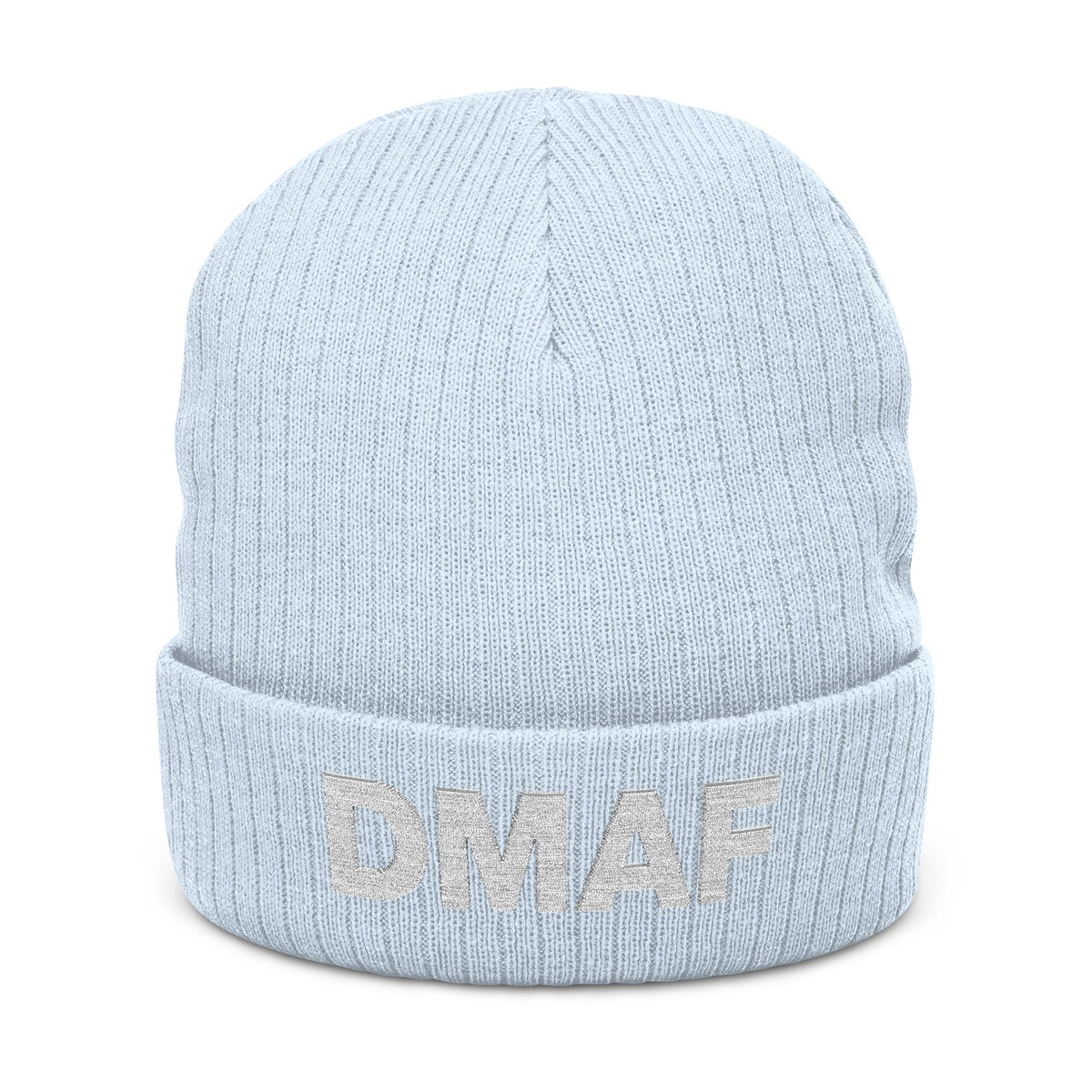 DMAF Embroidered Ribbed Beanie – Bold Black Knit Winter Hat