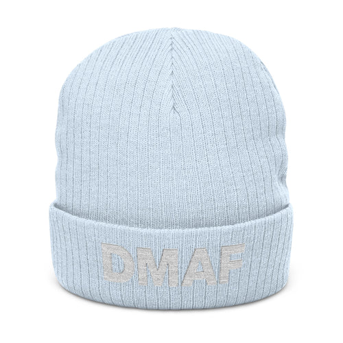 DMAF Embroidered Ribbed Beanie – Bold Black Knit Winter Hat