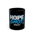 Black ceramic Hope Shot mug with DMAF Podcast branding
